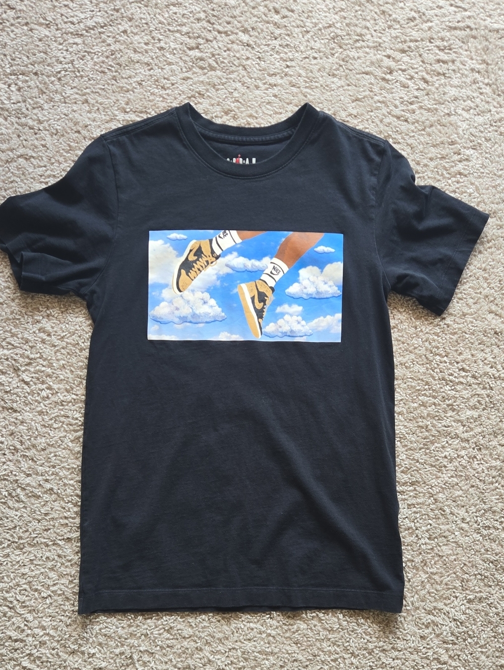 Jordan Kids Black Tee with Yellow and White Sneaker Graphic